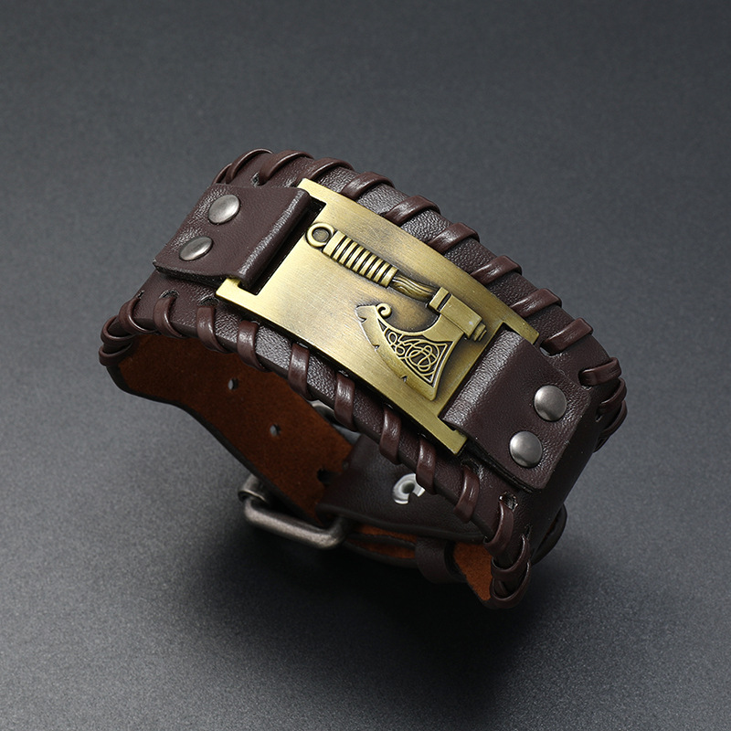 fashion Viking axe leather weaving bracelet
