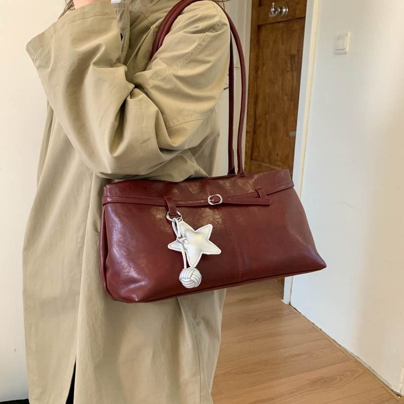 Bolsos debajo de las axilas de piel de cera retrógrada para mujeres 2025 nueva moda versátil bolso de mano alta sensación de gran capacidad bolso de hombro