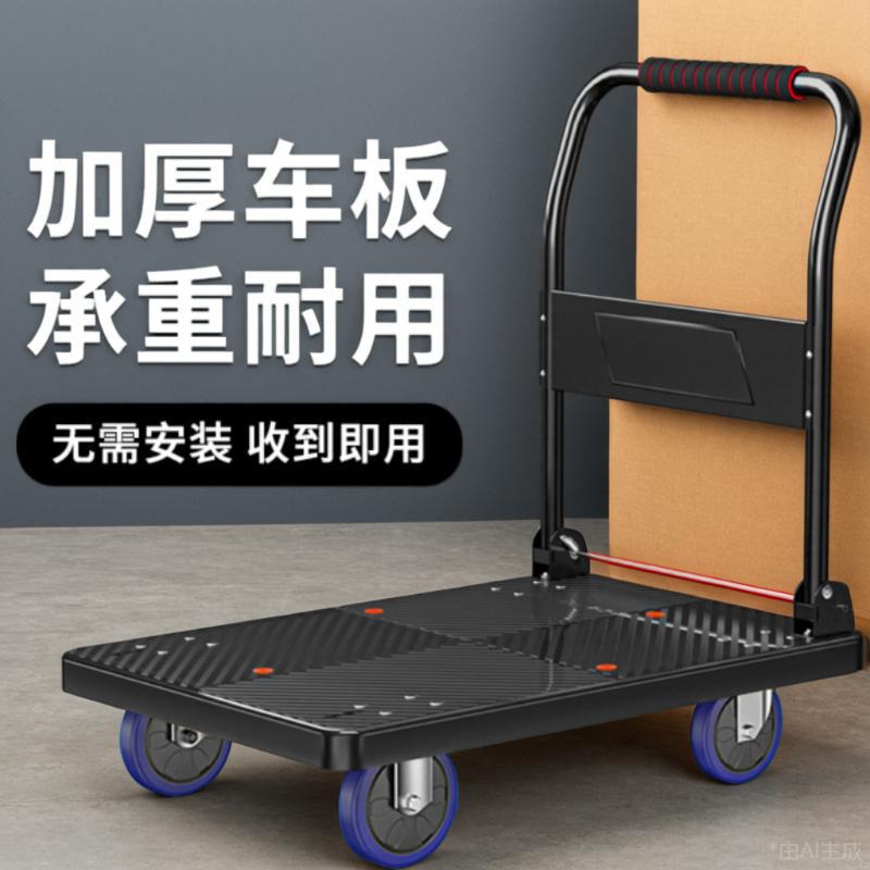 手推车搬运车小推车拉货轻音折叠手拉车商用家用快递四轮橡胶拖车