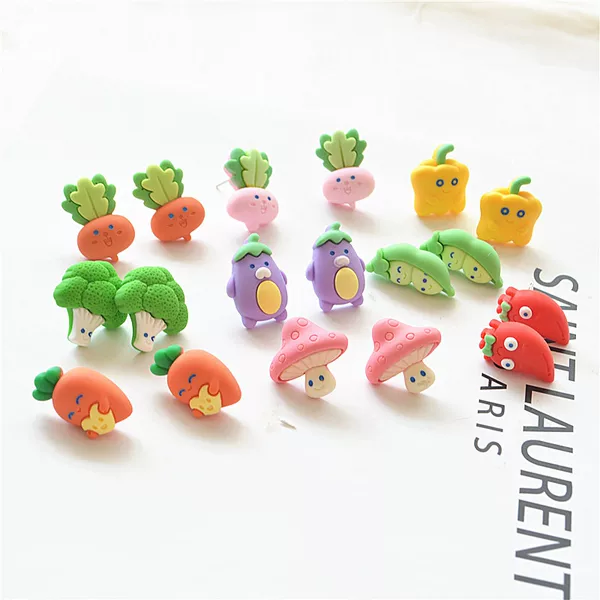 Korean Dongdaemun Cartoon Vegetable Earrings Sweet and Cute Girl Student DIY Resin Funny Vegetable Earrings for Women