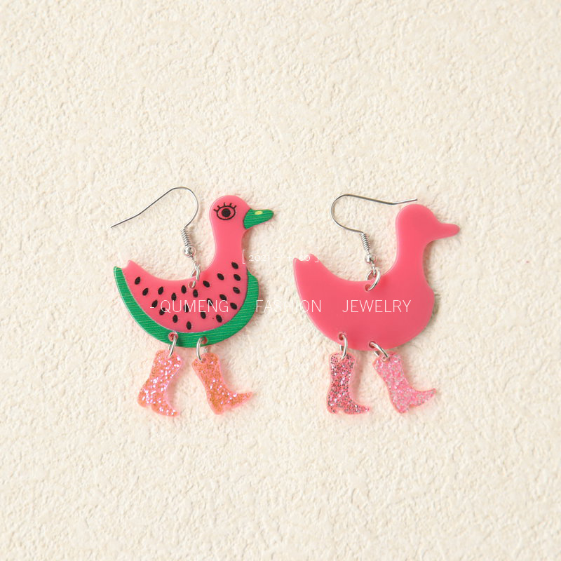 1 Pair Cartoon Style Cute Watermelon Duck Arylic Drop Earrings display picture 6