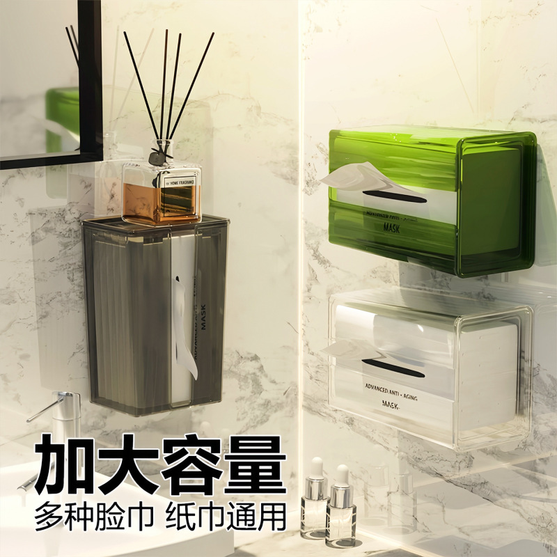 纸巾盒壁挂式抽纸盒家用洗脸巾收纳盒厕所卫生间厨房倒挂餐巾纸盒|undefined