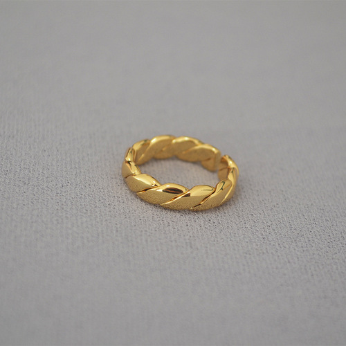 Korean-style fashion minimalist brass gold-plated twisted ribbed open ring finger ring personality temperament versatile women