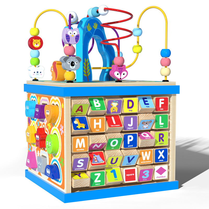 Niños de madera grande multifuncional puzzle gran caja de tesoros de perlas de la educación temprana de la escena de emparejamiento inteligente caja de juguetes de inteligencia