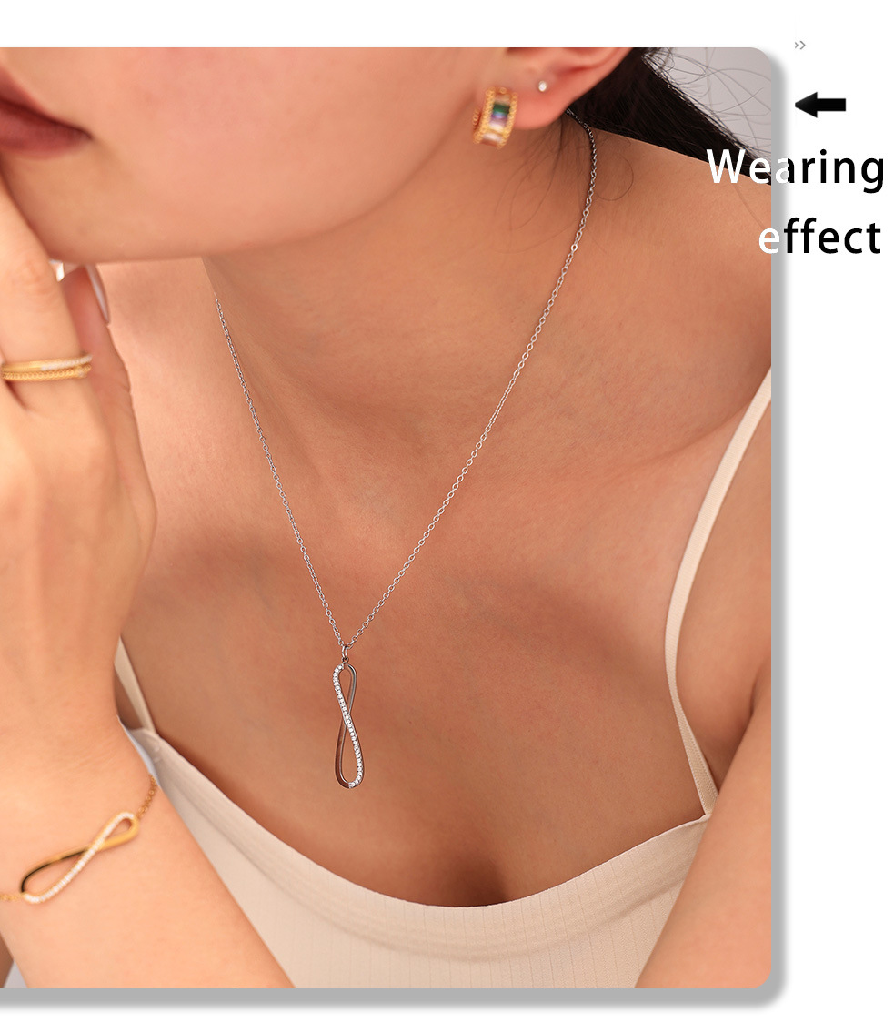 Square Sugar Jewelry Stainless Steel Zircon CNC Diamond Set 8-Character Long Necklace Bracelet Design Versatile Set_voghion.com