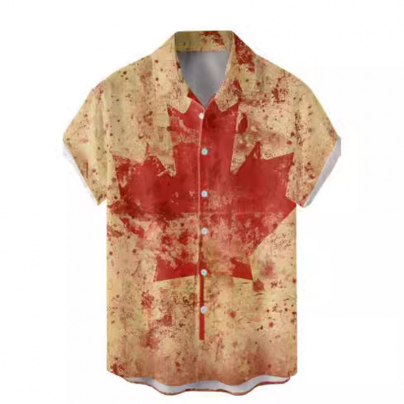 Summer Maple Leaf 3D Digital Print Collared Shirt Men's Street Style European and American Short Sleeve Shirt Summer Maple Leaf 3D Digital Print Collared Shirt Men's Street Style European and American Short Sleeve Shirt