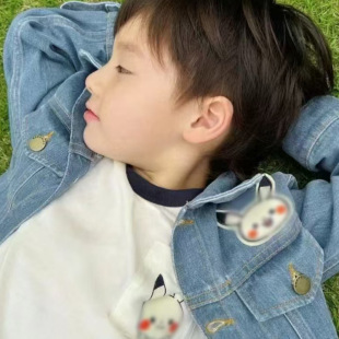 Unisex Heavy Embroidery Pikachu Cartoon Soft Denim Jacket Versatile Turn-Down Collar Single-Breasted Long Sleeves