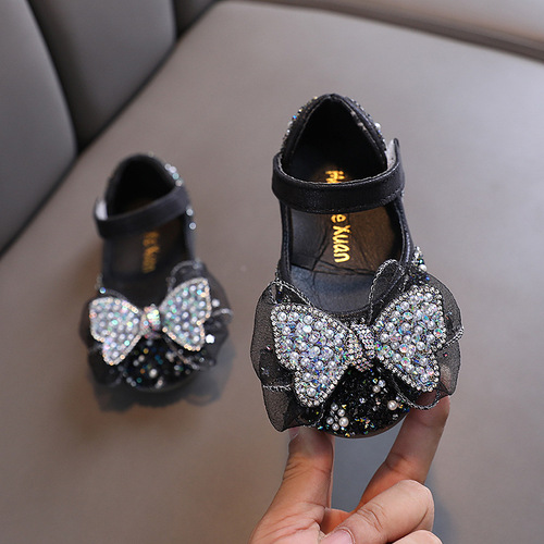 2024 Autumn Korean version of girls princess girls small, medium and large baby children's shoes bow leather shoes dance performance shoes