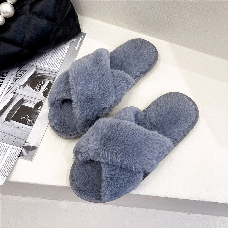 Pantuflas de lana cruzada de estilo explosivo transfronterizo para mujeres en otoño e invierno