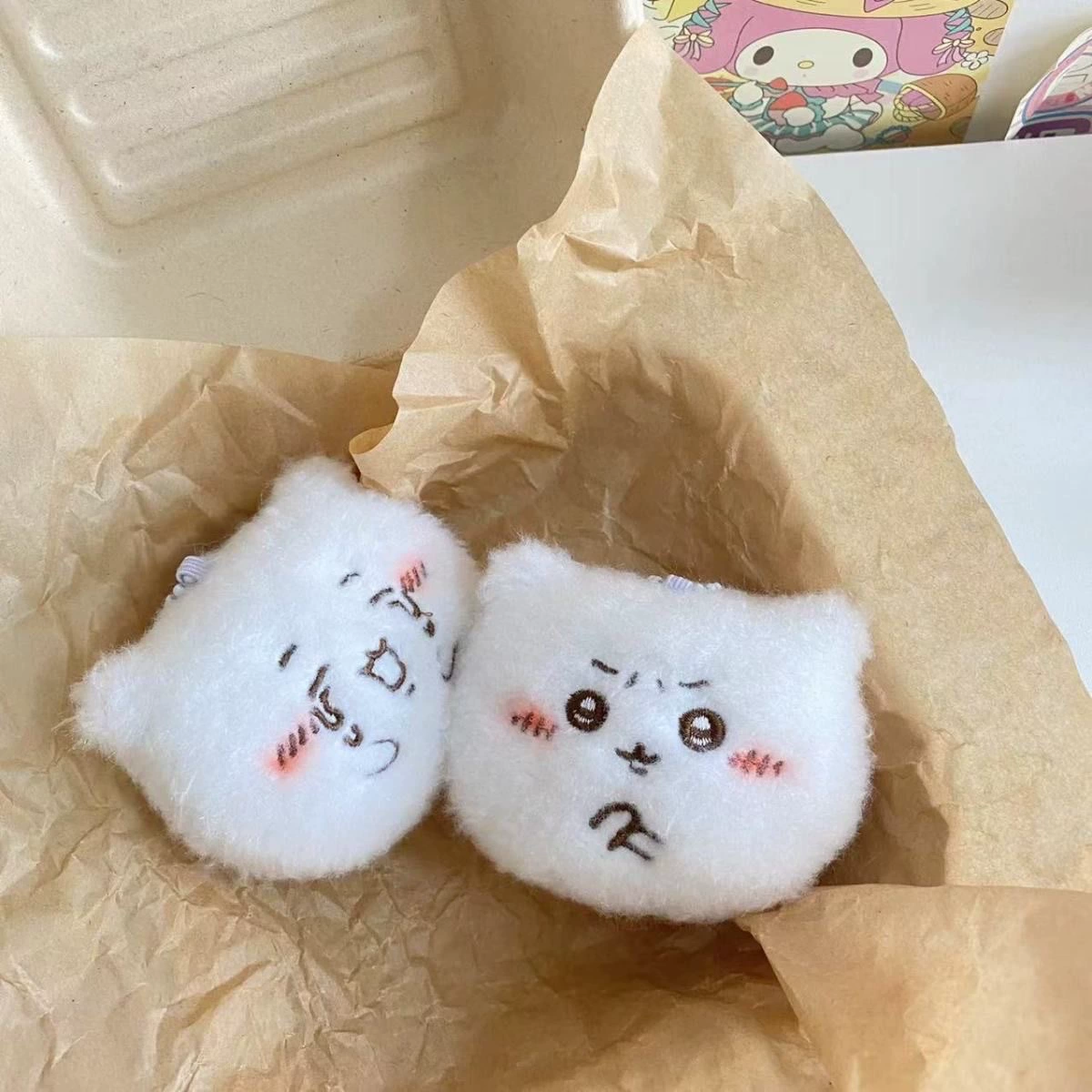Plush doll backpack charm, 6.9×3.1×6.3 cm, squeaking bead-chain DIY accessory