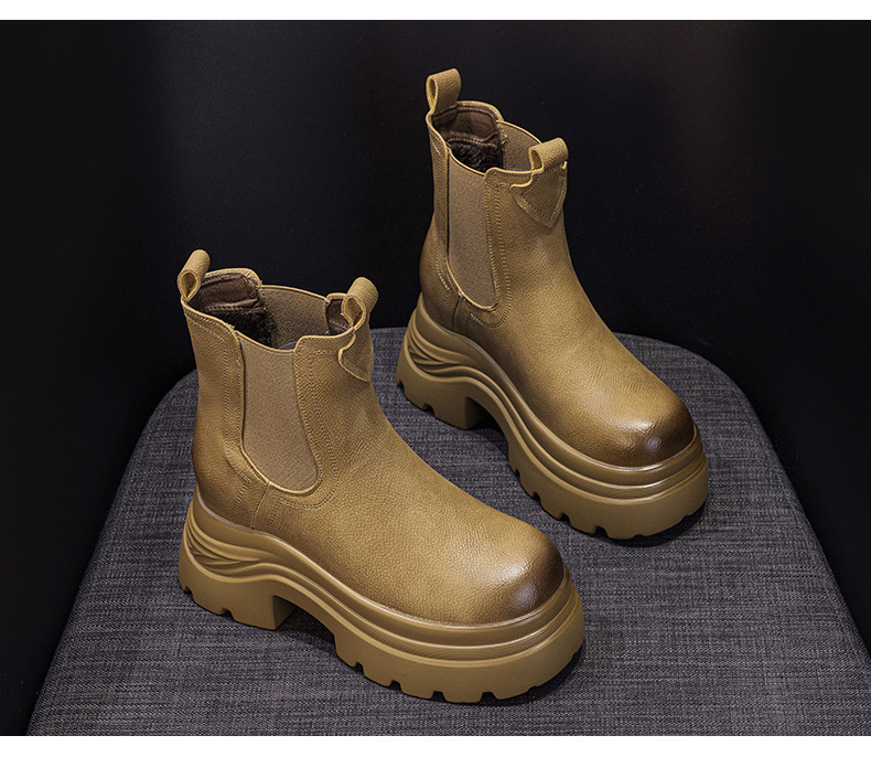 Boot Martin đế dày tăng chiều cao nữ phong cách Anh dáng ống khói — M2671-1 vàng lót nhung, M2671 một lớp màu đen, M2671 kaki một lớp bên trong, M2671-1 màu đen lót nhung chi tiết 28