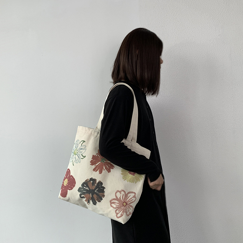 Women's Large Canvas Flower Basic Square Zipper Canvas Bag display picture 7