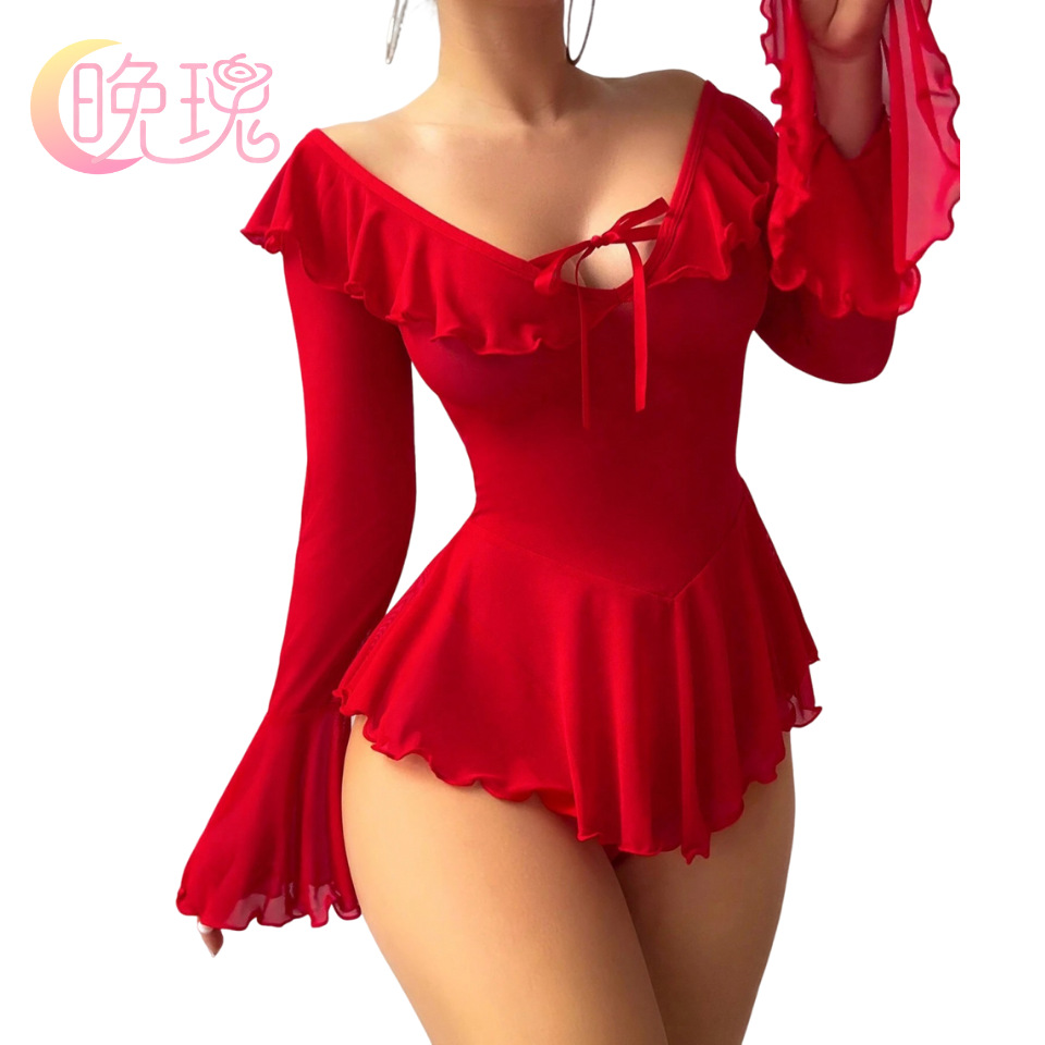 European and American Cross-Border Foreign Trade Supply Female Sexy See-Through Mesh Pure Lust Dress with Straps and Temptation Hollow Sexy Underwear