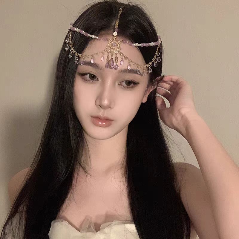 Dunhuang Exotic Flying Headwear Purple Western Princess Travel Photographing Antique Hair Crown Ethnic Style Dancer Clothing Accessories