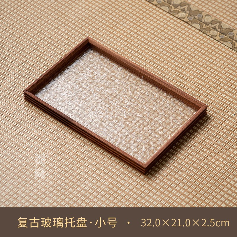 Japón retro mano de martillo de nuez negra bandeja de té de vidrio bandeja de infusión seca rectangular accesorios de ceremonia del té