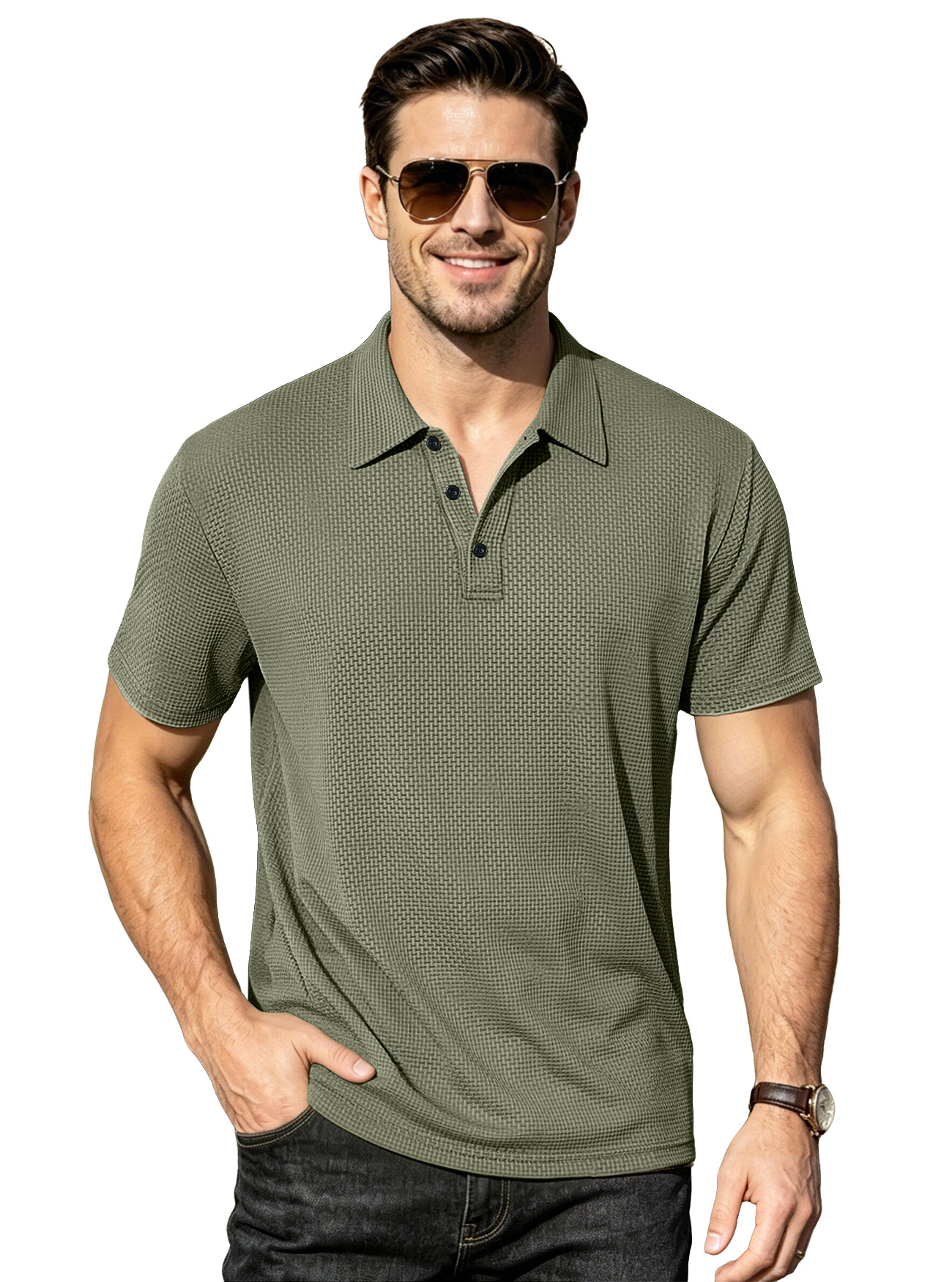 Transfronterizos europeos y americanos ebay verano hombre camiseta de seda de hielo transpirable delgada solapa de color sólido casual americano de manga corta grande