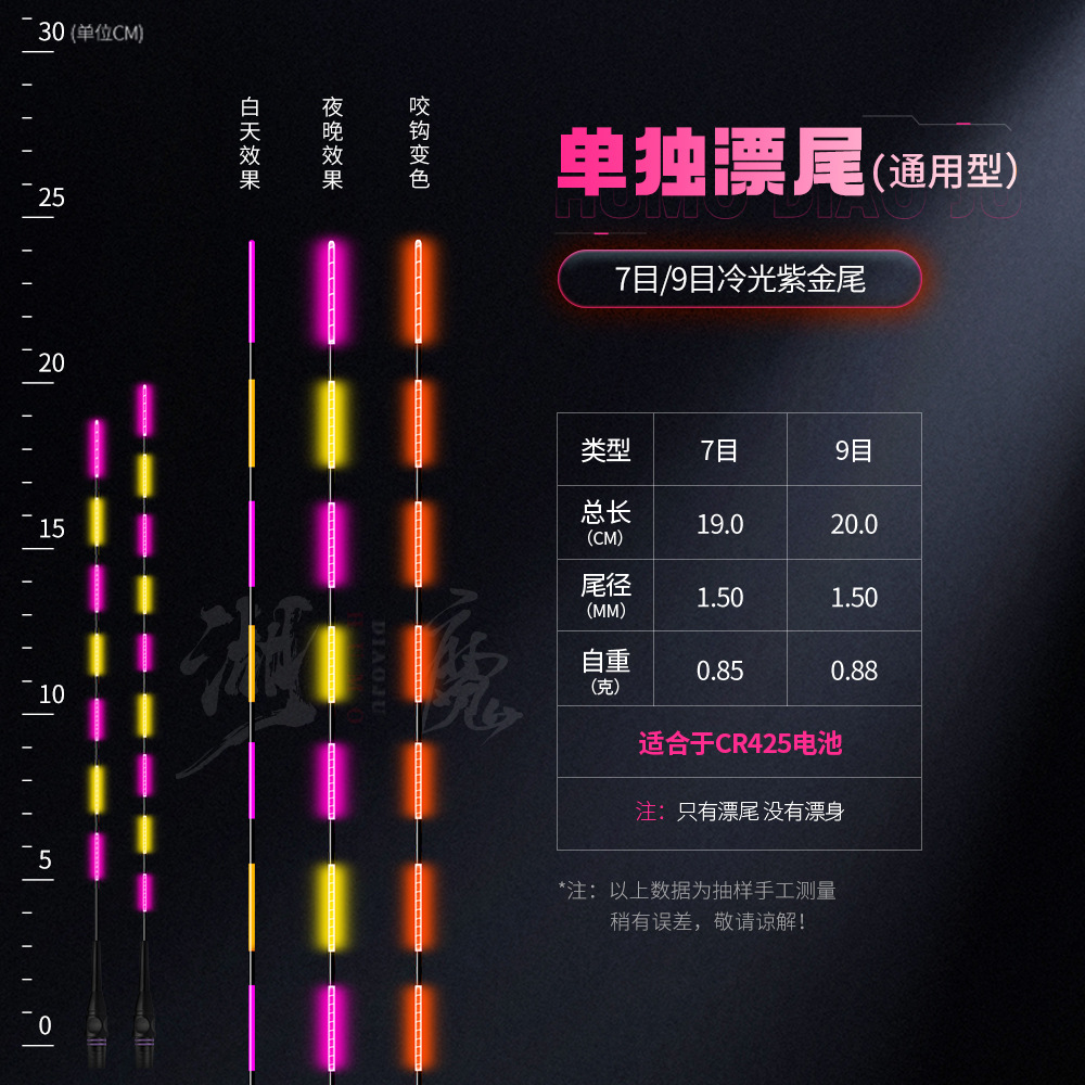Láser de cola dura LED flotador de cola luminoso día y noche doble gancho de mordida decoloración flotador electrónico de alta sensibilidad pesca nocturna flotador de cola separada