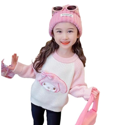 Children's Hooded Sweater  New Kuromi Cartoon Knit Top for Girls Baby Thick Autumn Winter Sweater Cute Korean Style