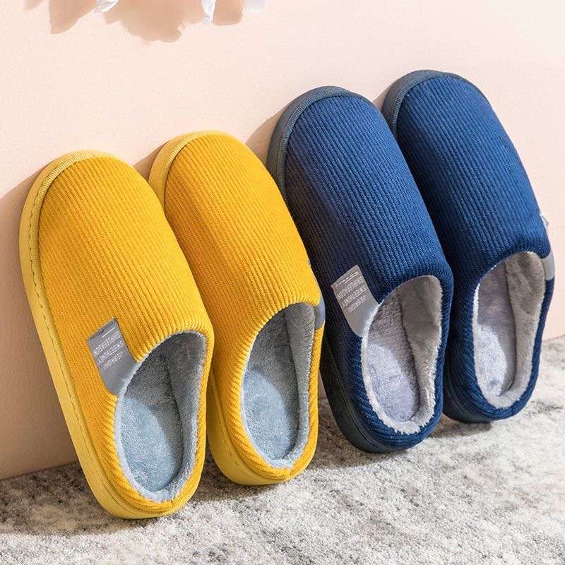 Women's and Men's Simple Winter and Autumn Cotton Slippers for Outdoor Wear, Couples' Winter Slippers, Thick Soles with Fleece Lining, Non-Slip and Warm Cotton Shoes