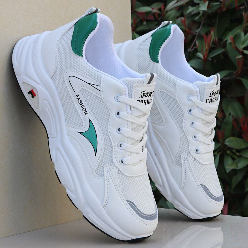 Men's New Breathable Thick-Soled Mesh Shoes, White Soft Mesh Shoes, Trendy Versatile Sports and Casual Shoes
