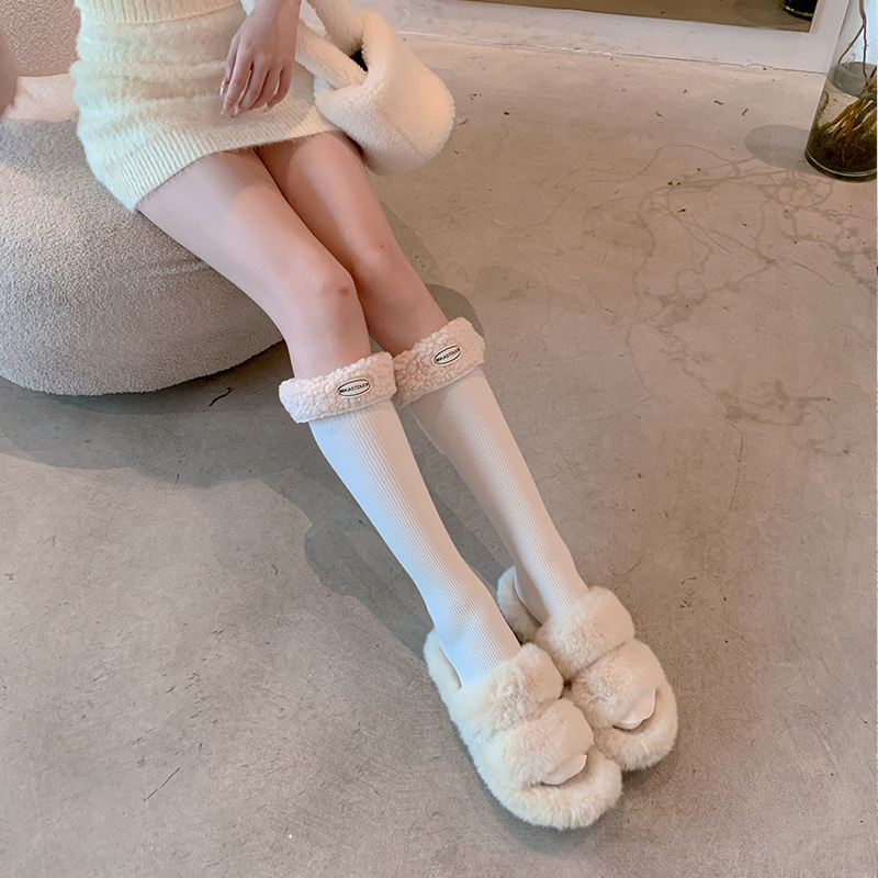 Sweet pure want vertical lines micro pressure lamb wool lace slimming calf socks mid-calf socks boots socks pile pressure socks autumn and winter