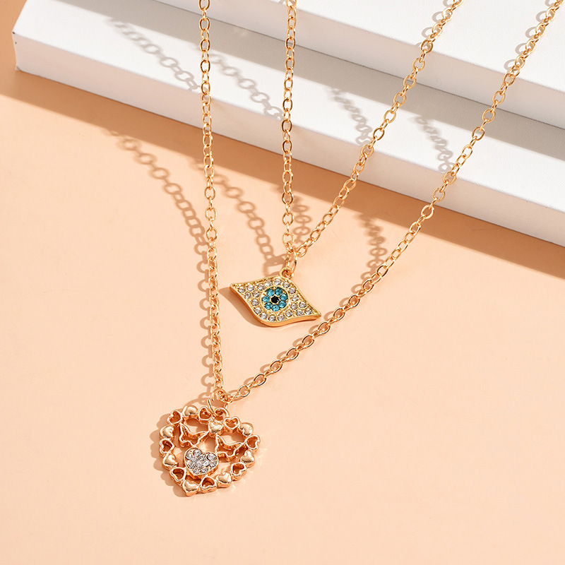 1 Piece Original Design Heart Shape Eye Alloy Plating Inlay Rhinestones Womenu0027S Layered Necklace
