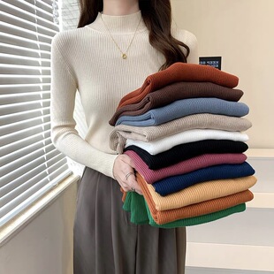 Half Turtleneck Knitwear Bottoming Shirt for Women in Autumn and Winter, Fashionable Slim Inner Top, New Versatile Knitted Knitwear, Long Sleeves, Dropshipping
