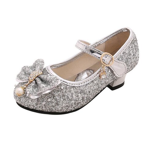 New Women's Children's High Heels Princess Shoes for Children Students Performance Silver Pink Spring Girls Comfortable Small Leather Shoes
