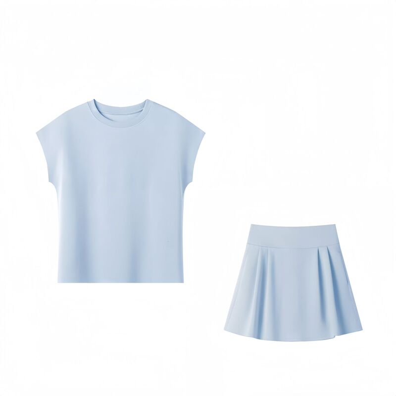 Luu Series Light Sports Sand-Washed Set, Korean Style Loose Round Neck Short-Sleeve Simple T-Shirt and Short Skirt Two-Piece Set