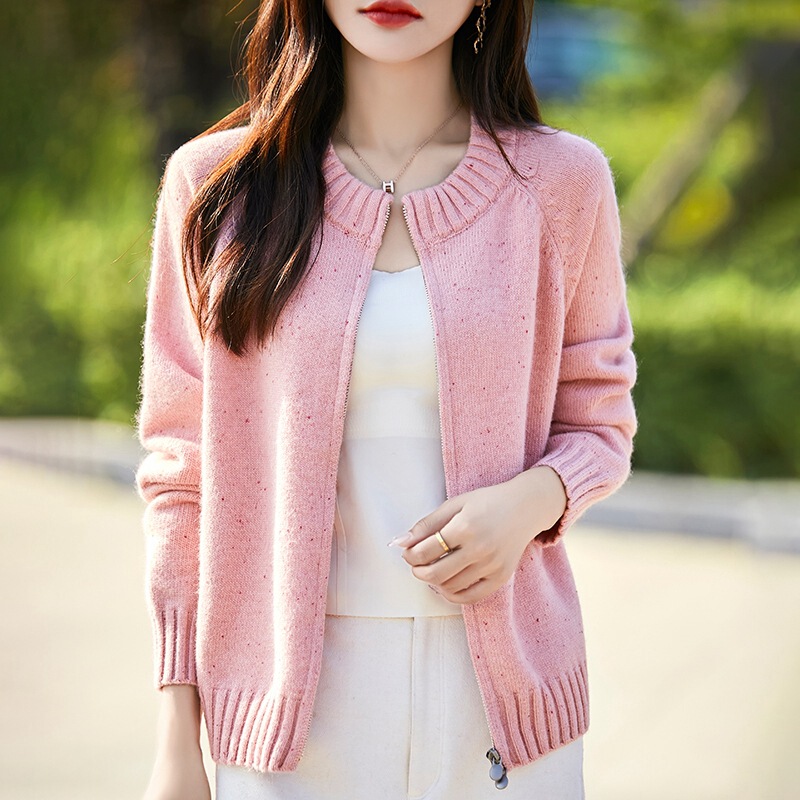 Sweater Coat Women's Autumn and Winter 2024 New Soft Waxy Gentle Raccoon Velvet Round Neck Zipper Knitted Cardigan Outer Top