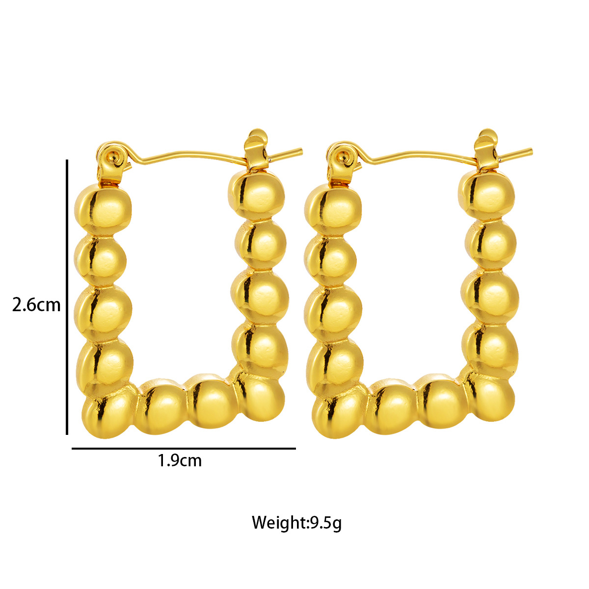 Pendientes de la serie de la industria pesada punk brillante diseño sólido textura de metal hebilla de oreja chapada en oro real de 18 quilates