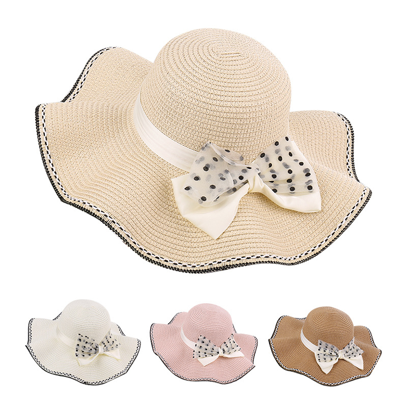 Sombrero de paja de onda coreana para mujeres de verano, sombrero de playa, sombrero de vacaciones, sombrero de sol de protección solar