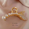 Metal big crab pin from pearl, hairgrip, hair accessory, suitable for import