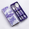 Chinese blue and white chopsticks, set stainless steel, handheld tableware, Chinese style, 3 piece set, Birthday gift