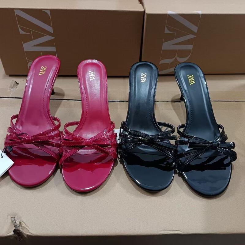 Za Women's Shoes 2025 New Summer New High Heels Stiletto Bow Thin Strap Decorative Women's Shoes