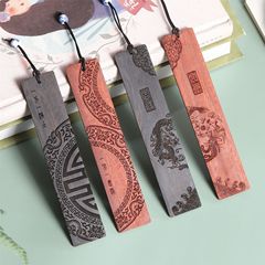 爆金檀木三日月黒檀吉祥如意龍鳳呈祥木質ロゴ彫刻中国風文創ブックマーク