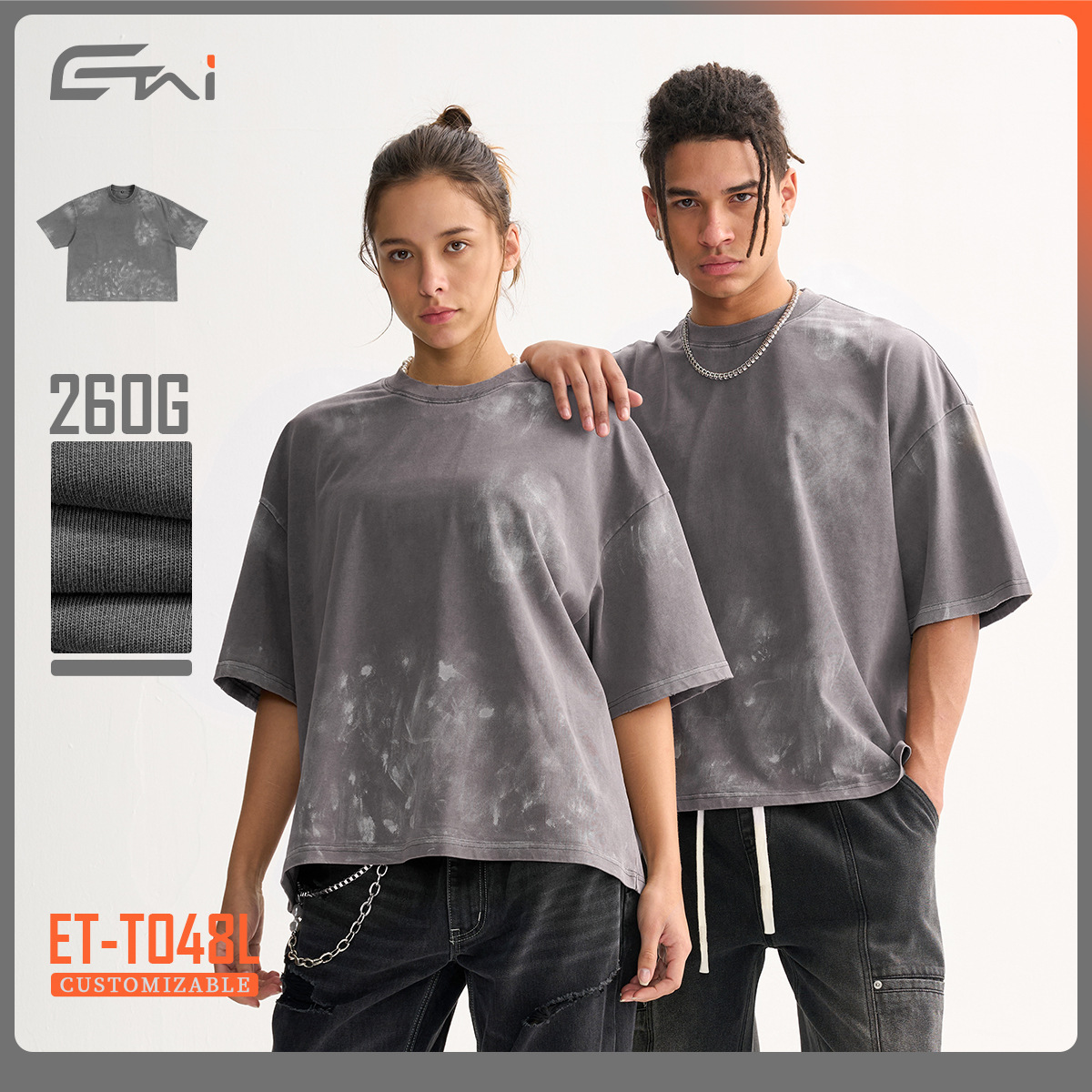ETAI Hombre| Color de alta calidad hecho a mano vieja camiseta corta ancha hombre retro lavado con agua pesado algodón marca de moda manga corta