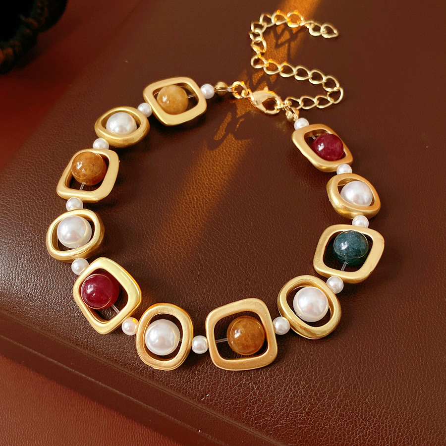 Medieval vintage perla redonda pulsera collar nicho de diseño conjunto retro joyas de corte al por mayor