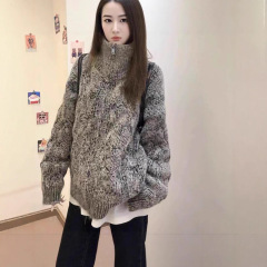 费尔岛高领毛衣外套女秋冬新款跨境慵懒风宽松时尚百搭针织开衫女