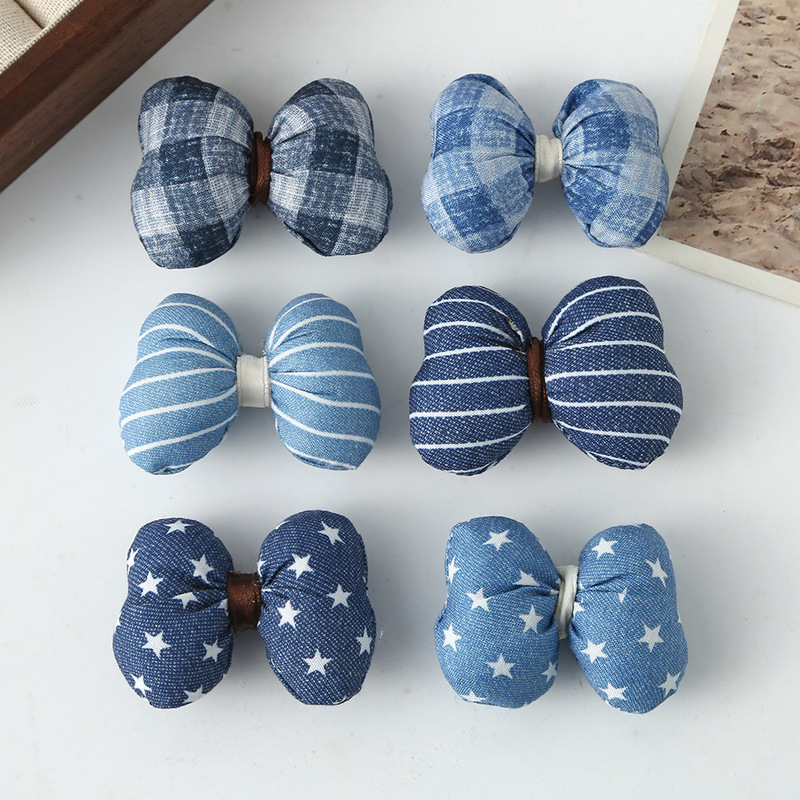 Denim Cotton-Filled Bow Handmade Fabric Hairpin Material DIY Kidsren's Shoes, Bags, Hats, Decoration Accessories