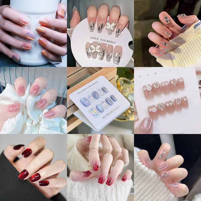 10 Pieces of Pure Handmade Phototherapy Wear Armor Pure Nail Nail Nail Nail Hot Girl Flash Student High Color Value Long and Short Armor