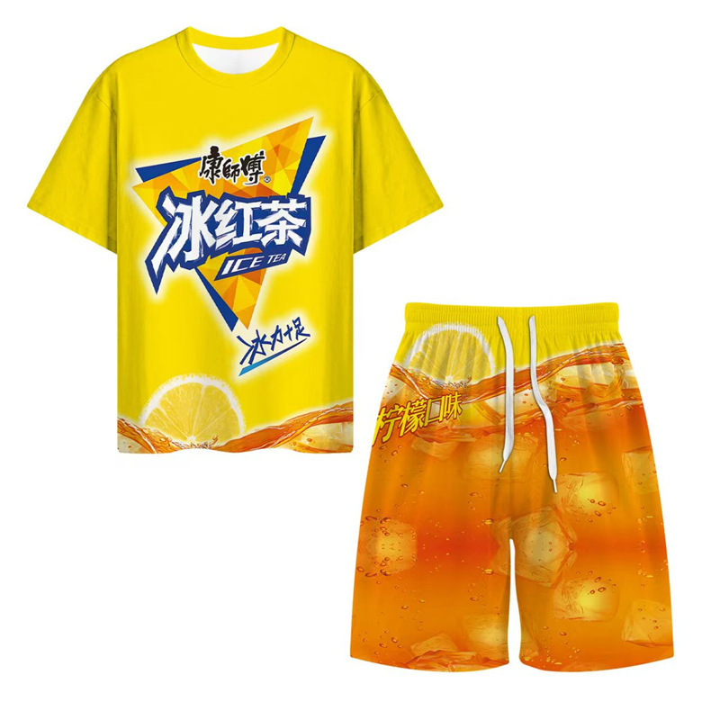 Cross-Border Exclusive Supply of Iced Black Tea Short-Sleeve Sets for Best Friends, Casual Sports Cool Iced Green Tea Shorts Sets Cross-Border Exclusive Supply of Iced Black Tea Short-Sleeve Sets for Best Friends, Casual Sports Cool Iced Green Tea Shorts Sets