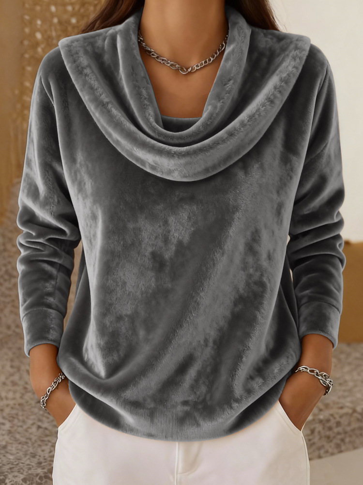 Casual Relaxed-fit Fashionable Solid-color Plush Long-sleeve Knit Top — product photo 5