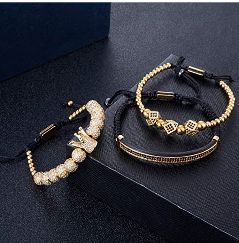 Hip-hop Retro Crown Copper Inlay Zircon Men's Bracelets display picture 1