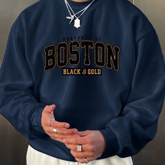 跨境外贸秋冬BOSTON Print 时尚男士休闲长袖圆领套头卫衣
