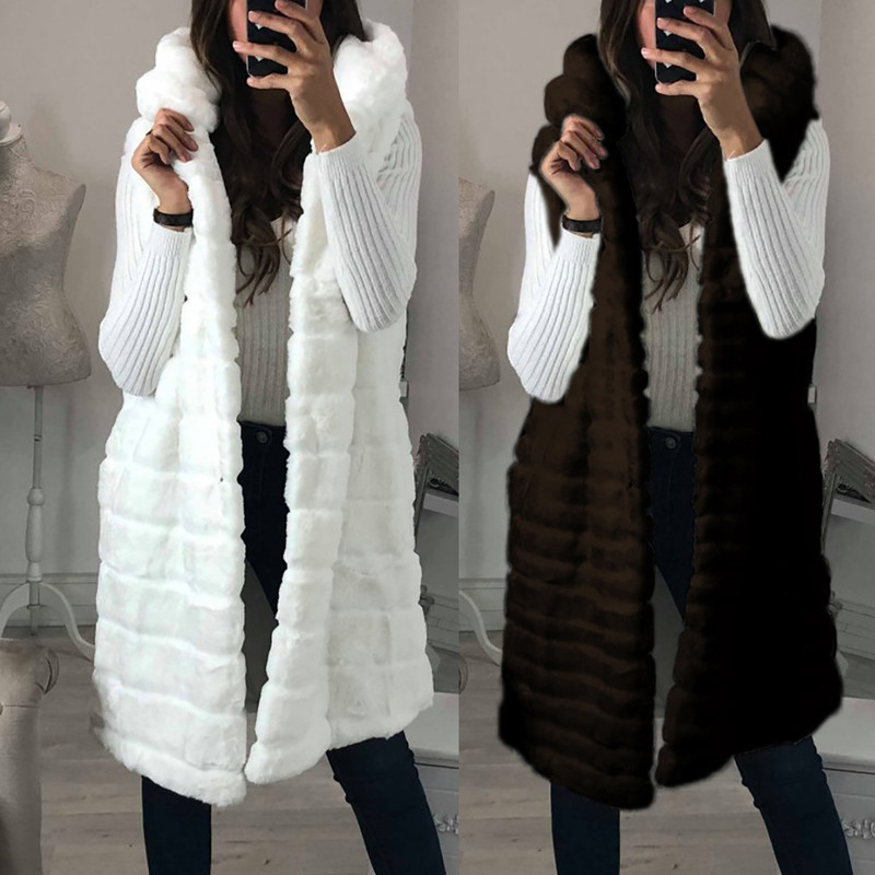 2023 Autumn and Winter European and American Foreign Trade Large Size Faux Rabbit Fur Mid-Length Fur Vest Jacket European and American Style Fashionable and Versatile