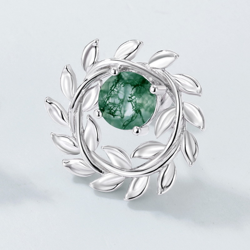 Nuevo diseño de bobinado transfronterizo Pendientes de moda de rama de olivo Pendientes S925 Pendientes de ágata de agua natural de plata Personalización