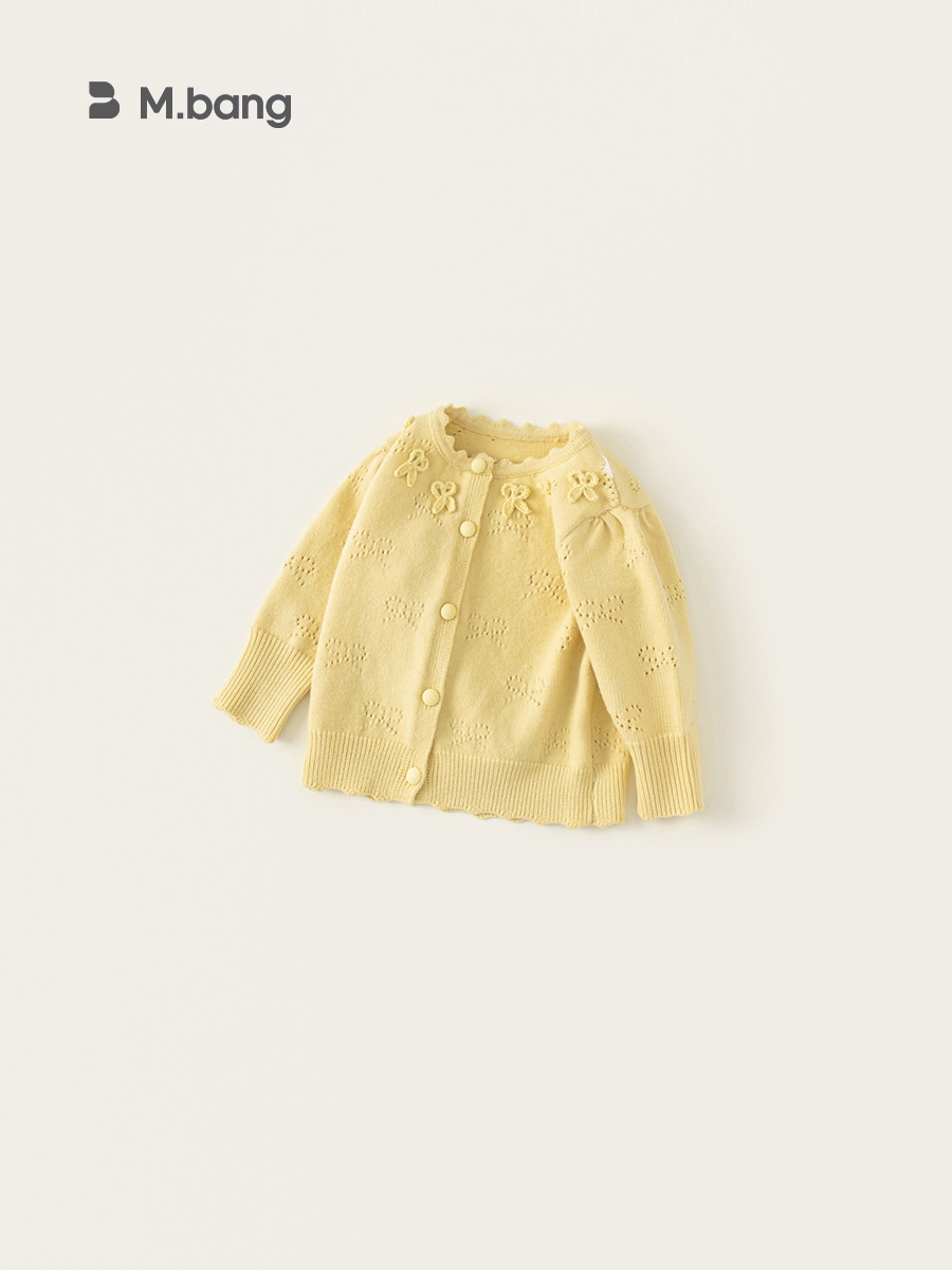 Youbao ropa para niños suéter para niñas cárdigan primavera nuevo color sólido hueco lindo lazo abrigo de suéter para niñas