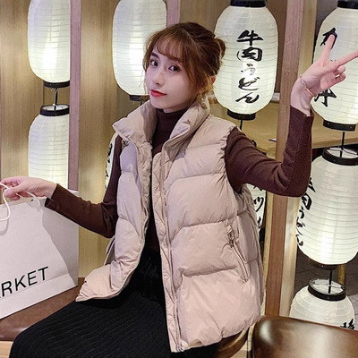 跨境秋冬新款韩版立领无袖羽绒服马甲女外穿羽绒背心外套开衫潮