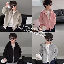 男女童外套春秋款2025年纯色中大童春装休闲百搭拉链运动帽衫外套